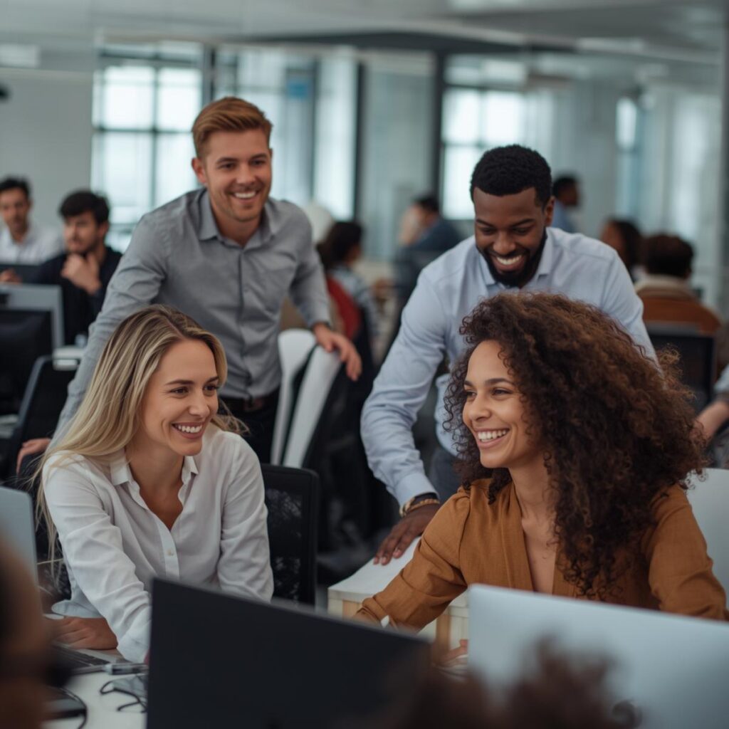 corporate labor envinronment. put people happy. put black person, womem, men, corporate labor envinronment. put people happy. put black person, womem, men,